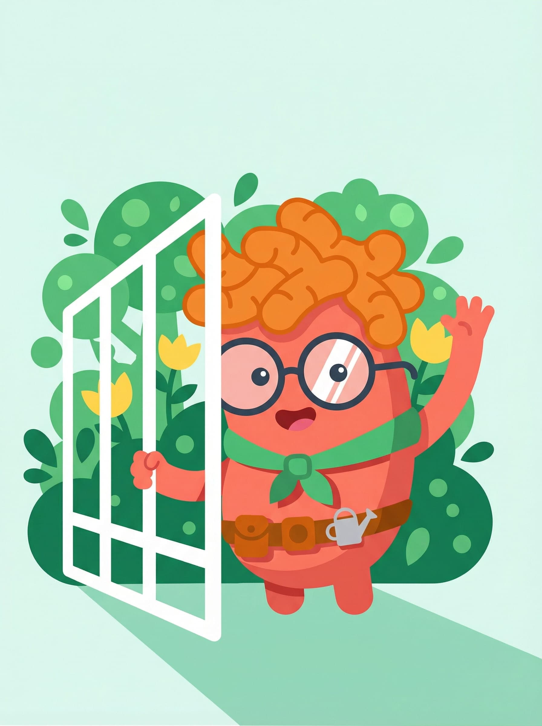 Character walking through a door