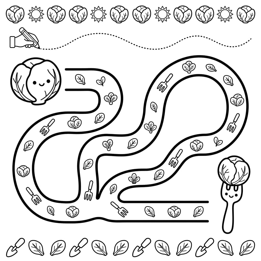Free Brussels Sprout Facts and Coloring Pages for Kids - Printable PDF - Preview Page 4