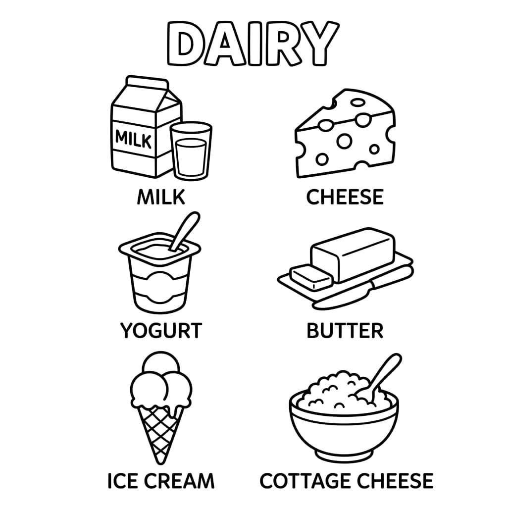 Free Dairy Foods Coloring Poster for Kids - Printable PDF - Poster