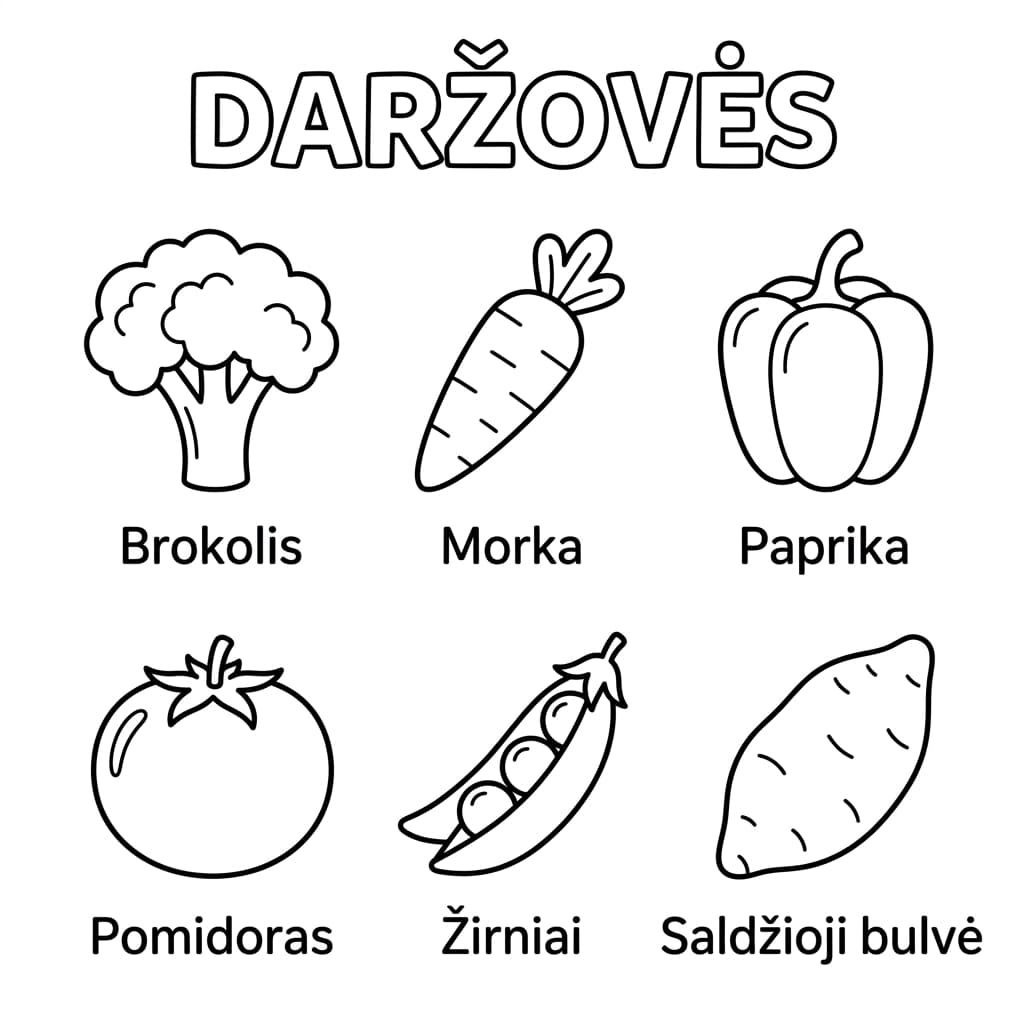 Nemokamas Daržovių Produktų Spalvinimo Plakatas Vaikams - PDF - Plakatas