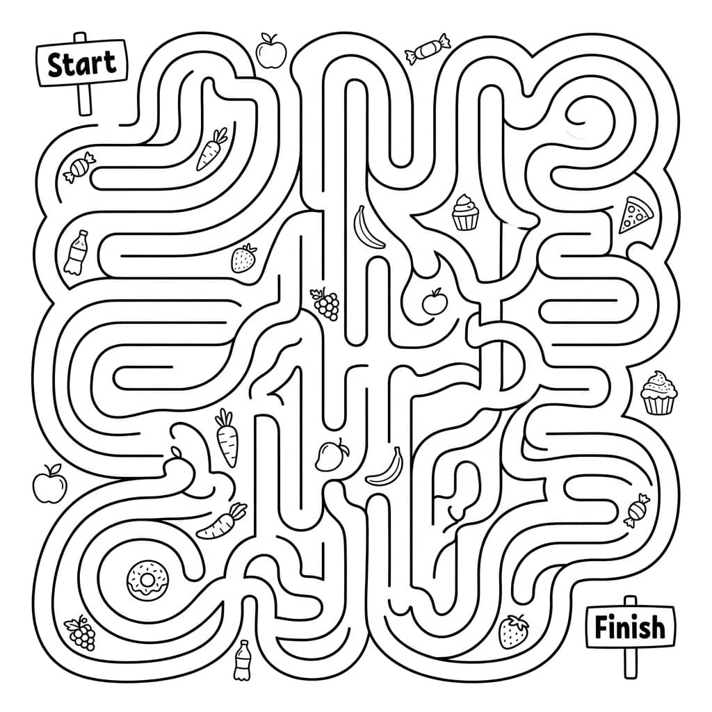 Free Printable Healthy Eating Worksheets: Food Detective Maze - Preview Page 1