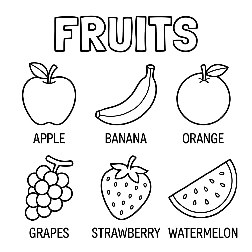 Free Fruits Foods Coloring Poster for Kids - Printable PDF - Poster