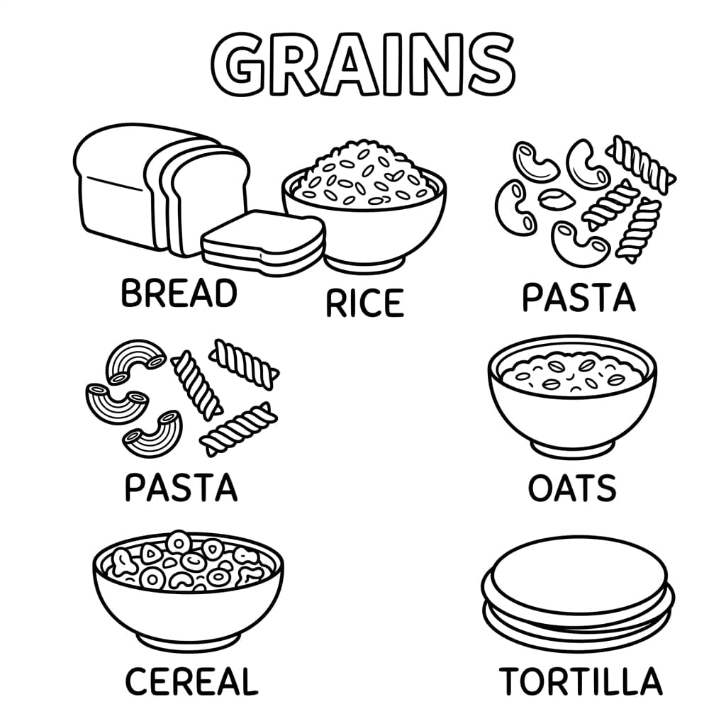 Free Grains Foods Coloring Poster for Kids - Printable PDF - Poster