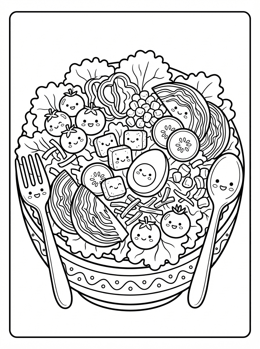 Free Healthy Coloring Pages for Kids - 5 Fun Food Scenes - Preview Page 5