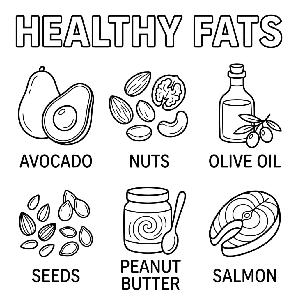 Free Healthy Fats Foods Coloring Poster for Kids - Printable PDF - Poster