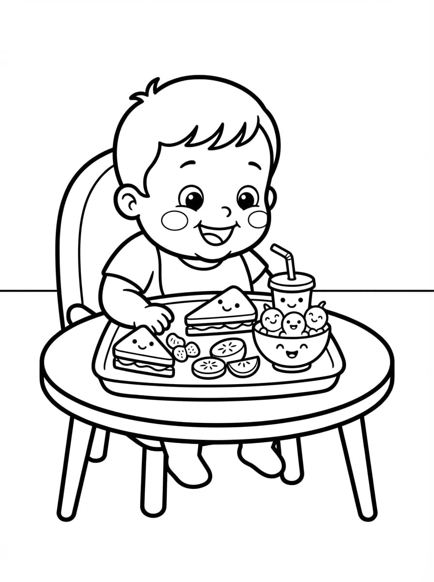 Lunch for Toddlers Coloring Pages - Free Printable Pack - Preview Page 1