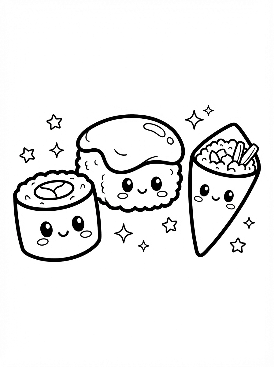 Printable Cute Food Coloring Pages: Free Kawaii Sheets - Preview Page 4