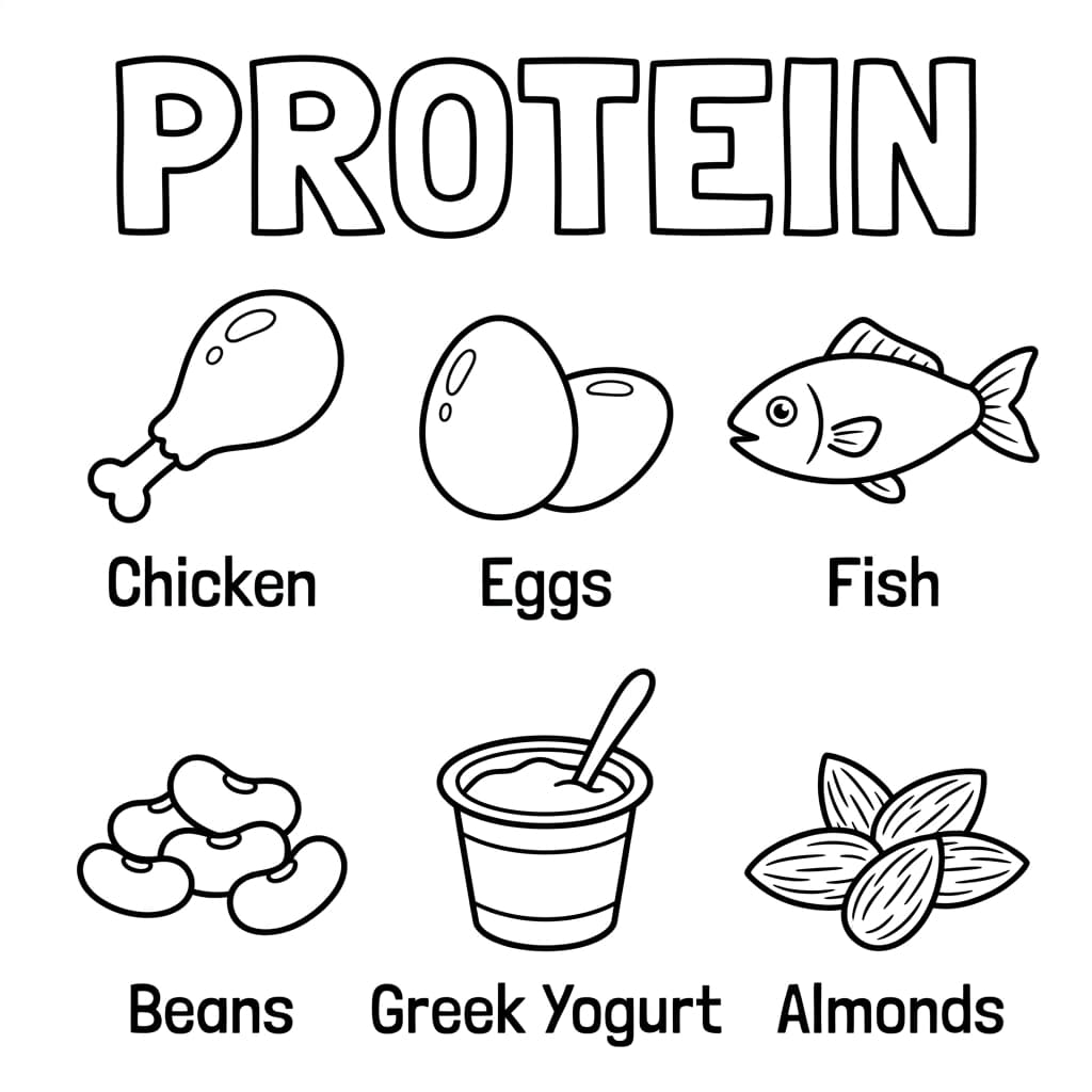 Free Protein Foods Coloring Poster for Kids - Printable PDF - Poster
