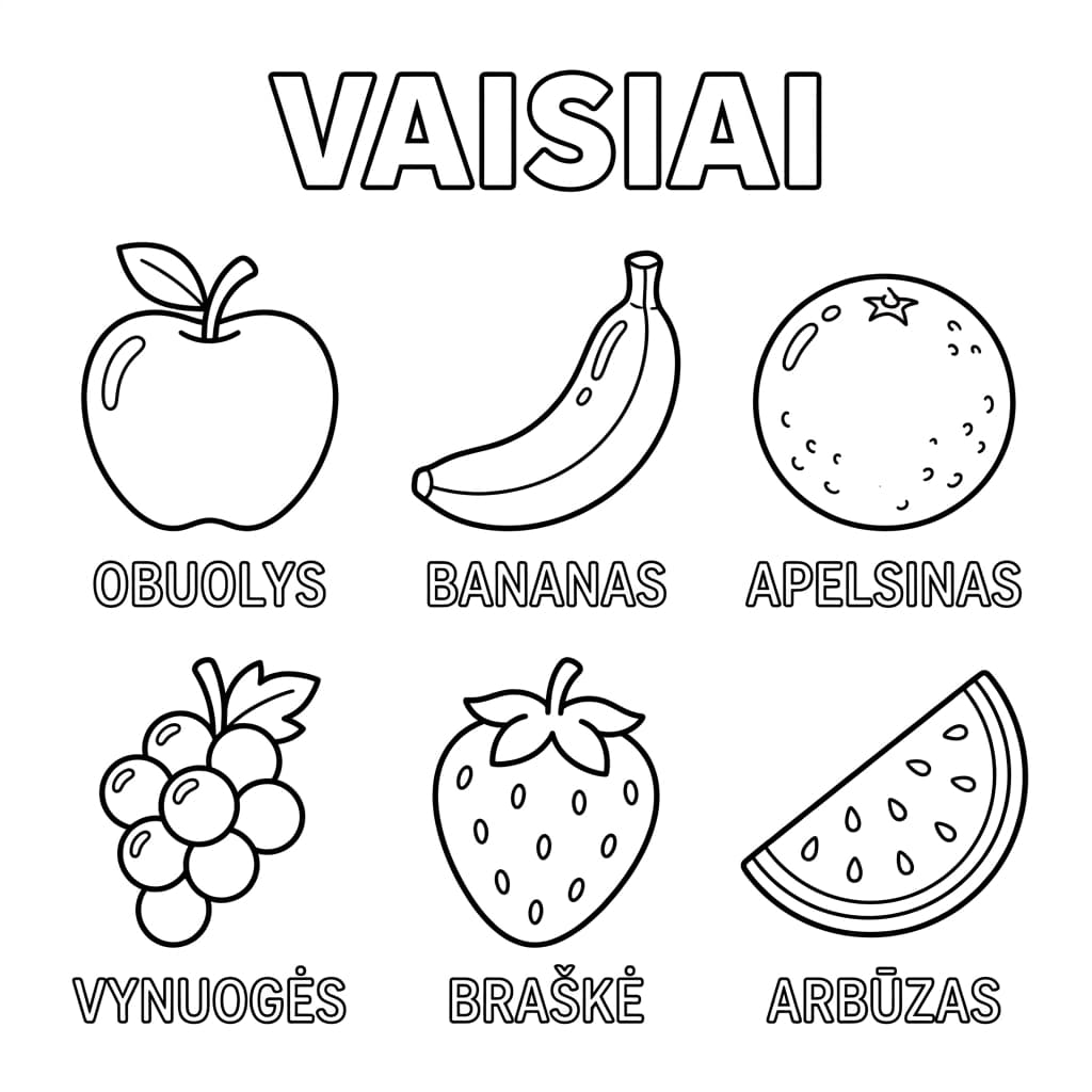 Nemokamas Vaisių Produktų Spalvinimo Plakatas Vaikams - PDF - Plakatas