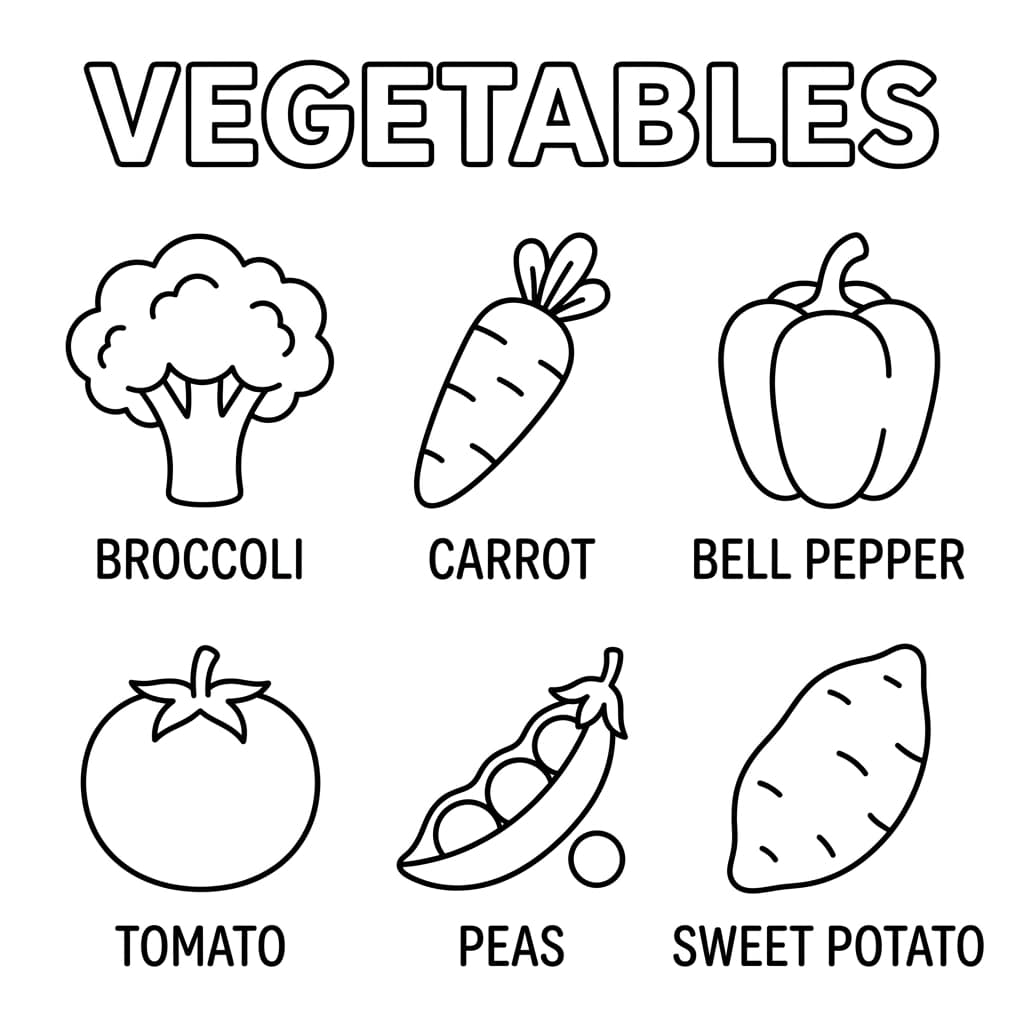 Free Vegetables Foods Coloring Poster for Kids - Printable PDF - Poster