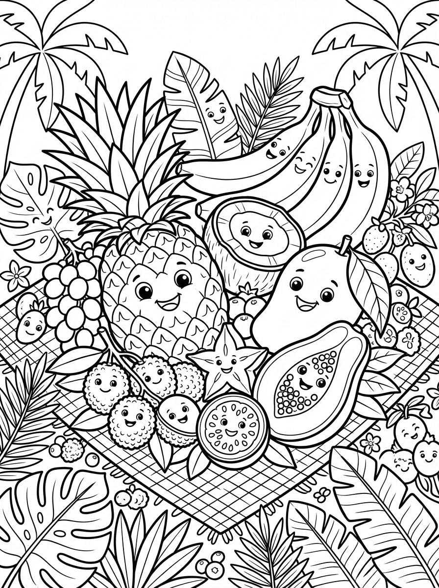 Coloring Pages of Food to Print - 5 Free Printable Scenes - Preview Page 1